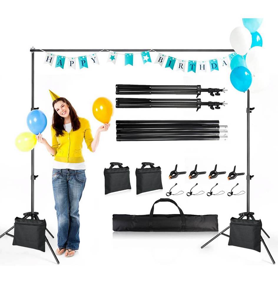 backdrop stand, 7.5 ft x 10 ft adjustable photography background support system kit with carrying bag for parties, wedding, photography, advertising display