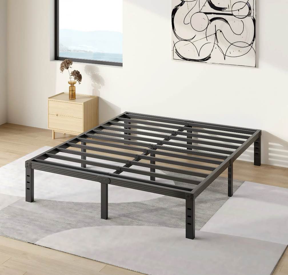 COMASACH 14 inch Queen Bed Frame, Easy Assembly, No Box Spring Needed, Heavy Duty Metal Platform Queen Size, Noise Free, Black
