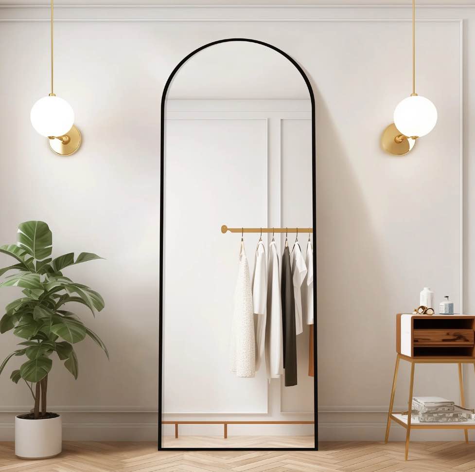 59"x16" Arched Full Length Mirror Full Body Floor Mirror with Stand for Bedroom Cloakroom, Black