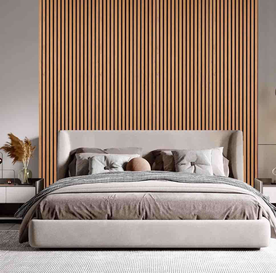 Wood Panels for Wall and Ceiling  46.45  x 23.81  Wall Panels for Interior Wall Decor  3D Wood Slat Wall Panel/Fluted Soundproof Wood Fluted Slat Sound Absorbing Panels  Teakwood 2 Pack