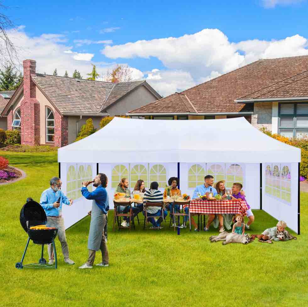 GVDV 10' x 20' Pop up Canopy Tent Party Tent Outdoor Event Instant Tent Gazebo with Removable Sidewalls and Carry Bag, White