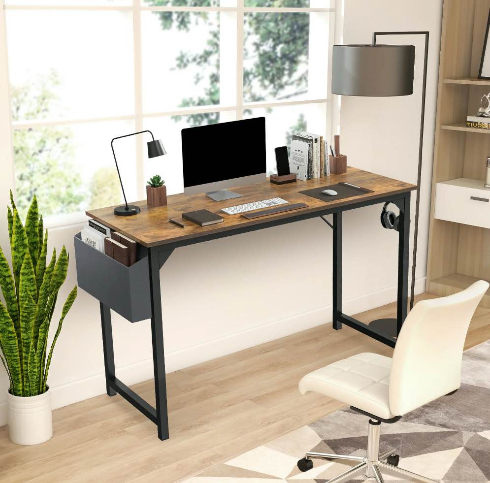 EDX Adult Modern Simple Style with Storage Bag and Iron Hook Small Office Desk, Rust
