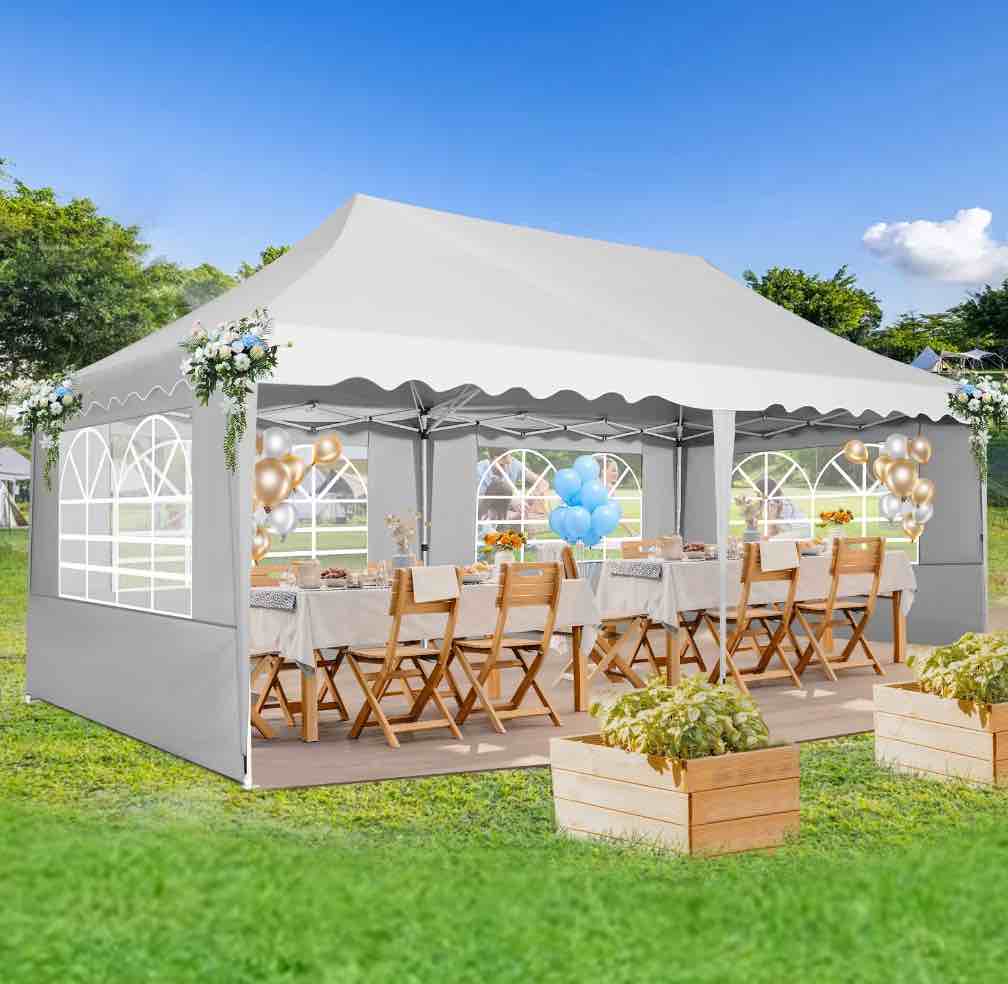 hoteel canopy 10'x20' pop up canopy tent heavy duty waterproof adjustable commercial instant canopy outdoor party canopy parties,wedding,outside patio,event,backyard,white