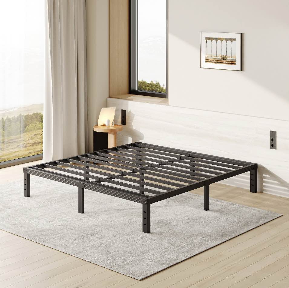 fschos 12 inch king size bed frame, heavy duty metal platform, no box spring needed, easy assembly, black