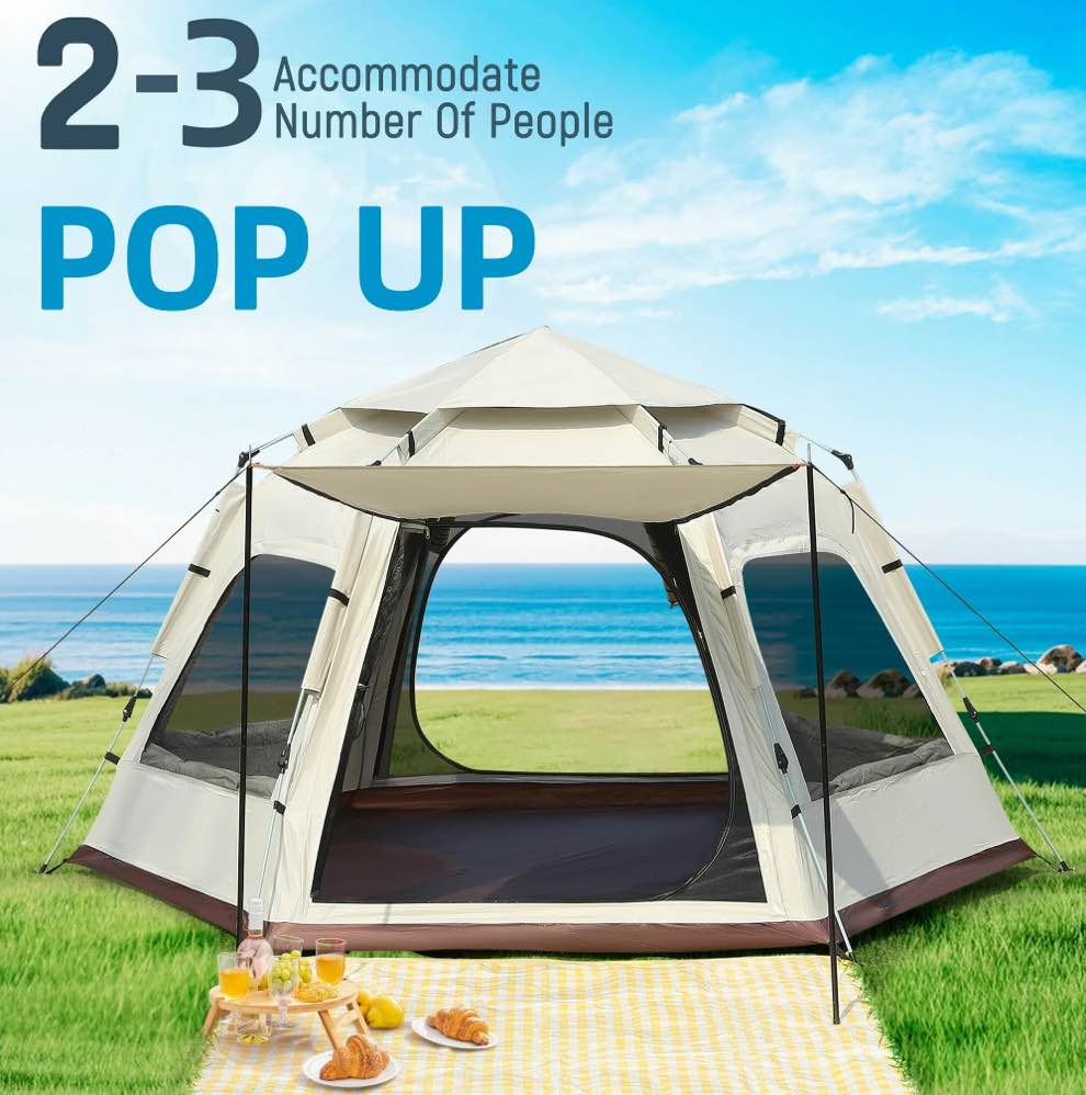 YTAKY 2-3 Person Tent for Camping, Instant Pop Up Camping Tent with Screen Porch, Family Tent for Outdoor/Hiking/Traveling, with Tote Bag, Camp Dome, Hexagonal Tent