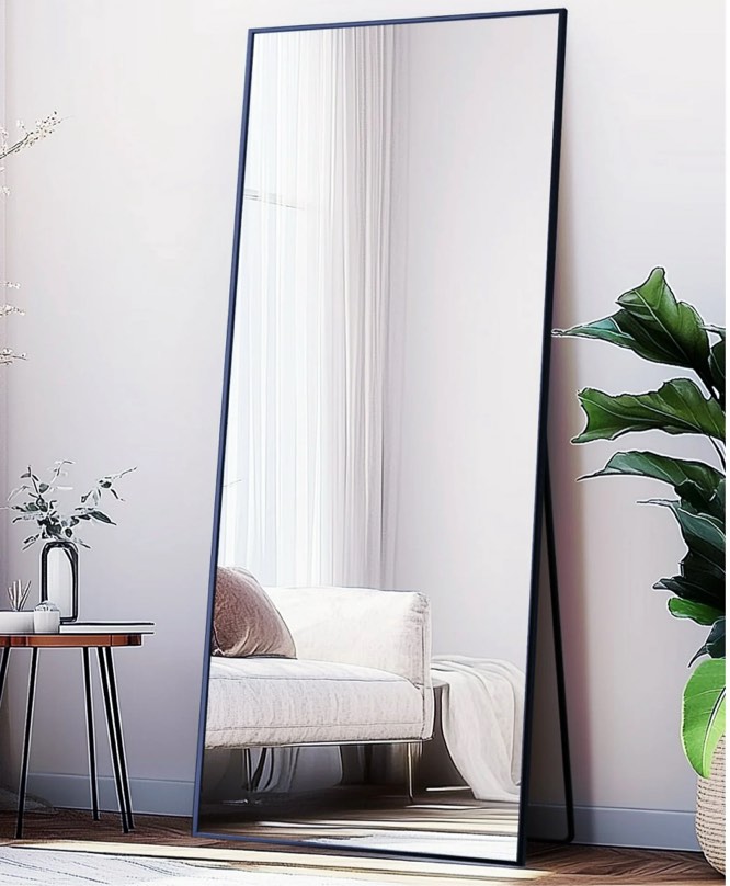 Antok 59"x16" Full Length Floor Mirror Rectangle Aluminum Frame Standing Leaning Wall Mounted Black