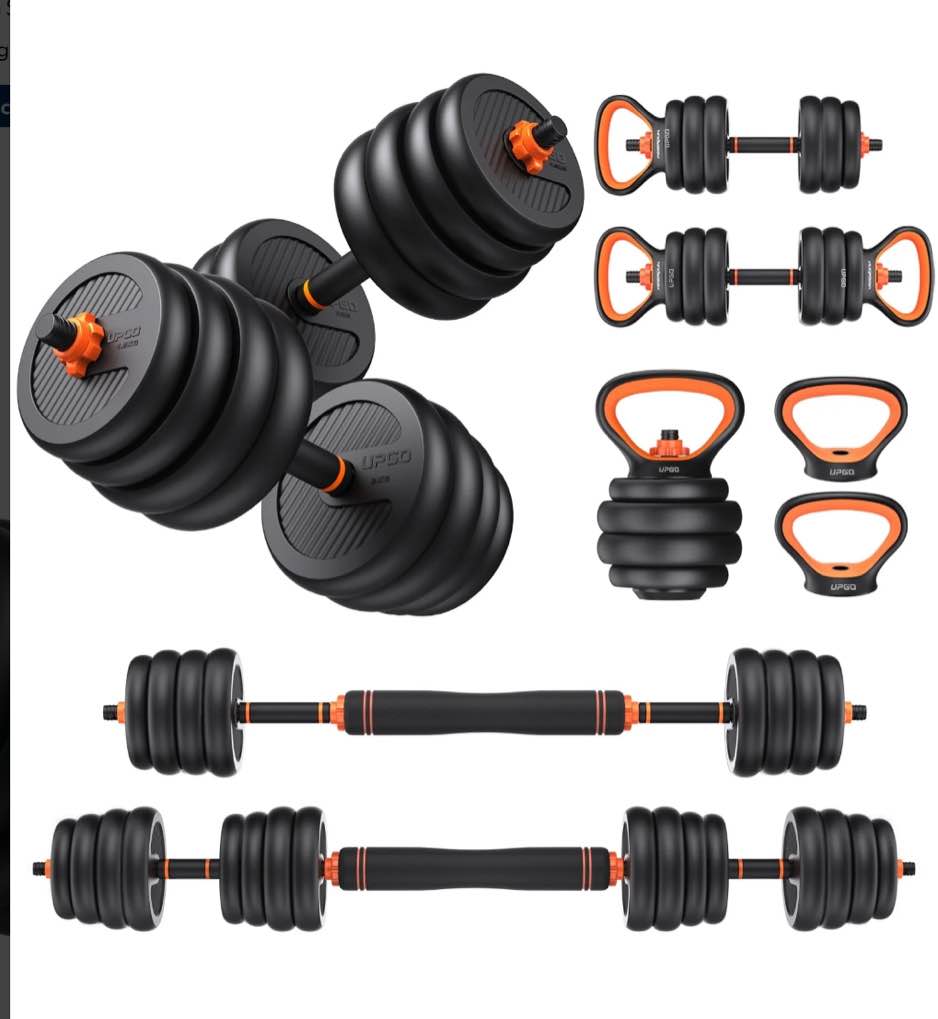 Adjustable Dumbbells, 70lbs Free Weight Set with Connector, 6 in1 Dumbbells Set as Barbell, Kettlebells, Push up Stand, Fitness Exercises for Home Gym Suitable Men/Women (Similar to stock photo)