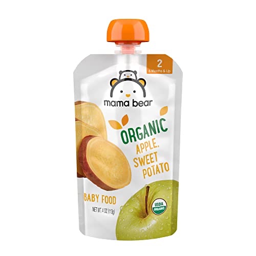 Amazon Brand - Mama Bear Gluten Free Organic Baby Food, Stage 2, Apple, Sweet Potato, 4 Ounce (Pack of 12)