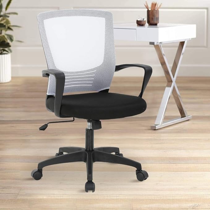 Ergonomic Mesh Office Chair Mid Back Mesh Computer Desk Chair Height-Adjustable Swivel Task Chair with Lumbar Support,Arms and 360 Degree Caste Black 
