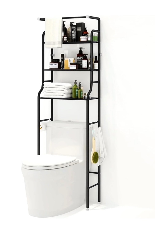 susuzi over the toilet storage shelf 3-tier bathroom organizer rack metal bath shelves space saver freestanding above toilet stand for bathroom laundry, black