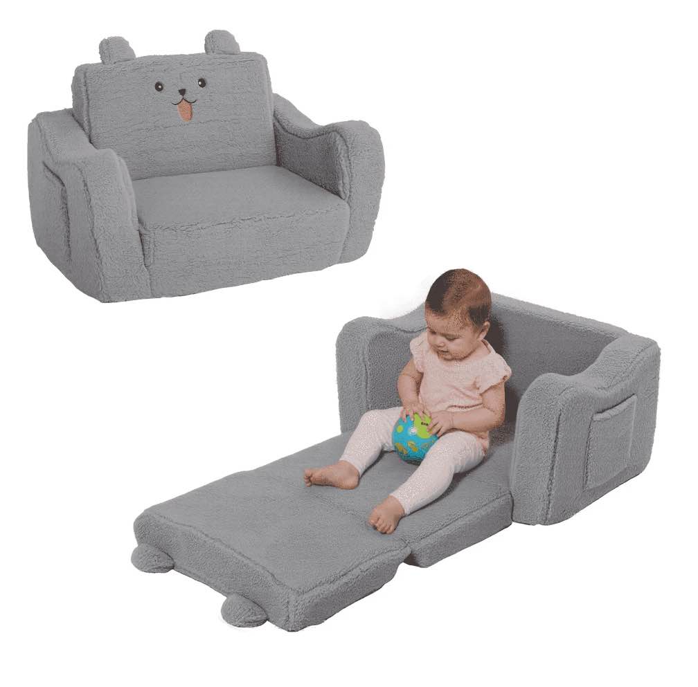 aileekiss toddler sofa chair, 2-in-1 foldable baby couch flip open sofa bed for playroom, grey