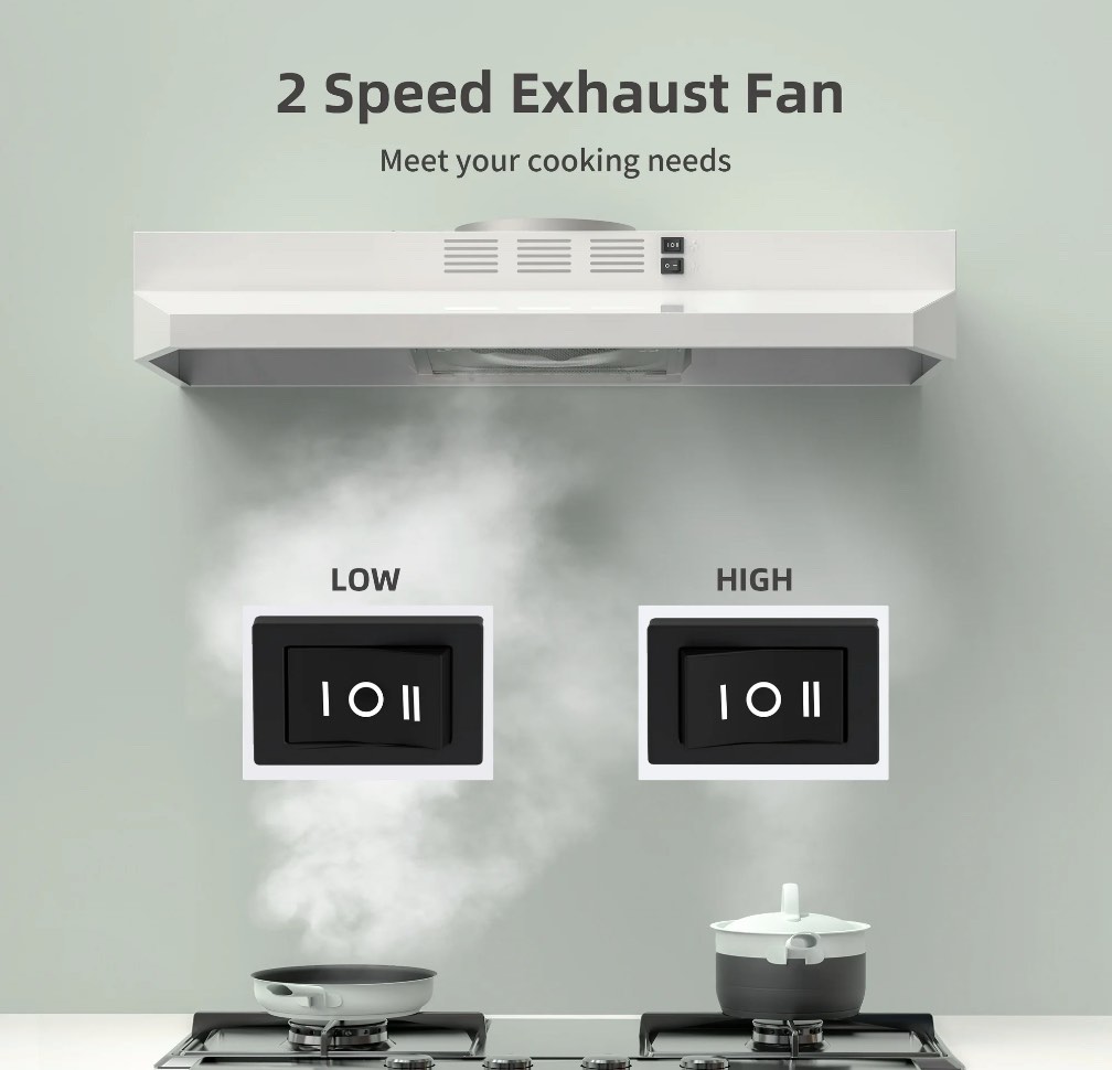 firegas range hood 30 inch under cabinet range hood with 2 speed exhaust fan 300 cfm multi-layers aluminum filter included white