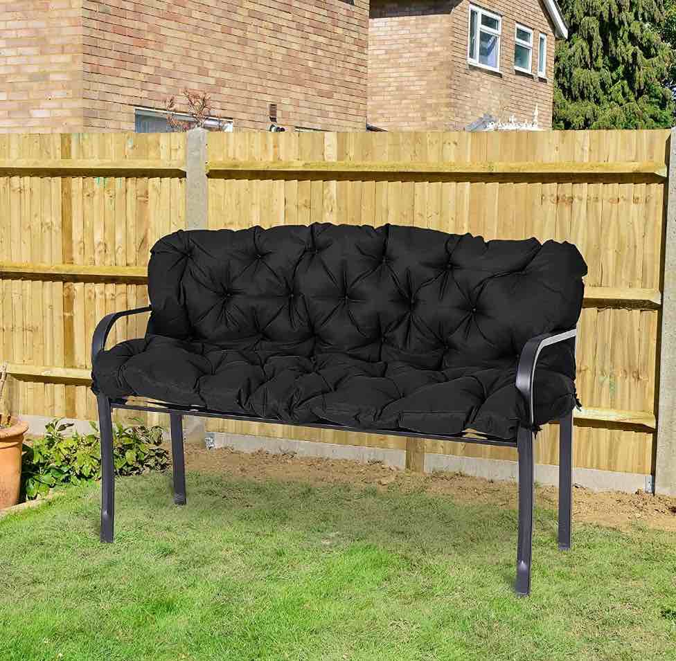 Outsunny 59" x 38" Tufted Bench Cushion for Outdoor Furniture, 3-Seater Replacement for Swing Chair, Patio Sofa/Couch, Overstuffed, Includes Backrest, Black