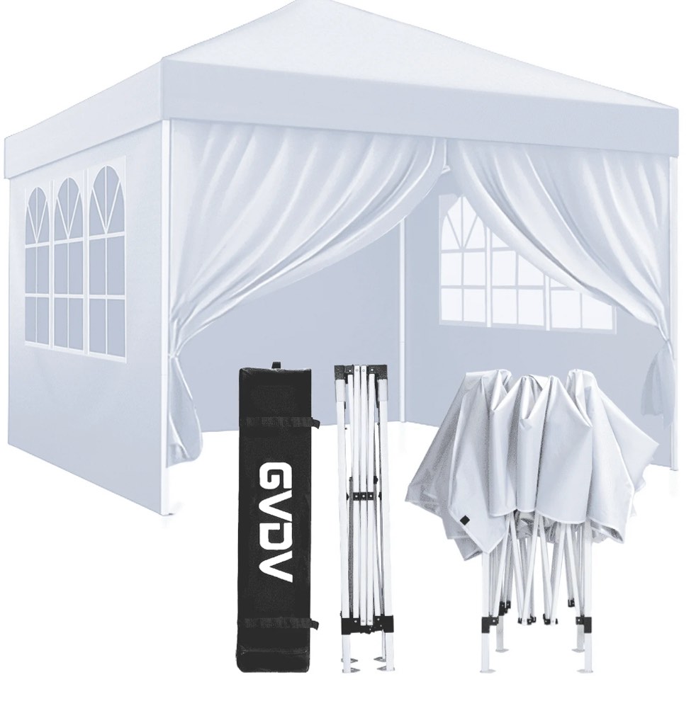 10 X10 Pop up Canopy Tent with Sidewalls GVDV Portable Instant Canopy Outdoor Canopy Event Tent Waterproo White