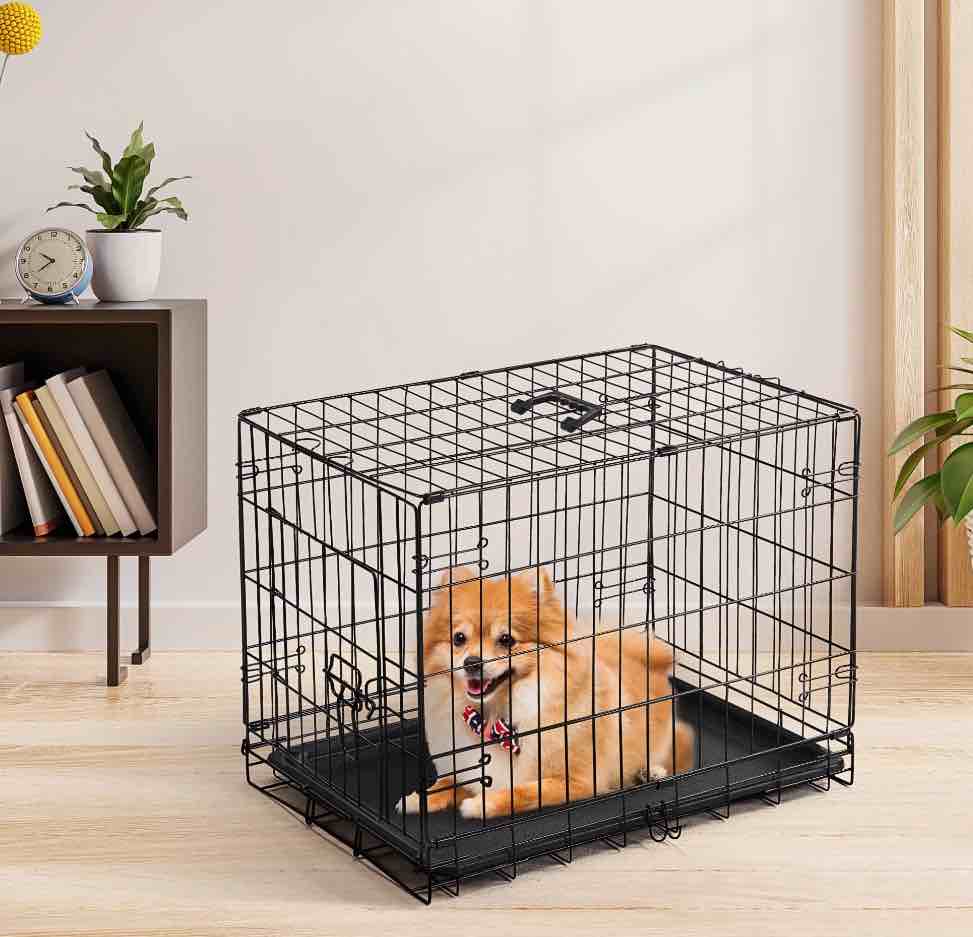 CONCETTA 24 inch Single-Door Folding Dog Crate, Portable Small Cage with Leak-Proof Pan Tray