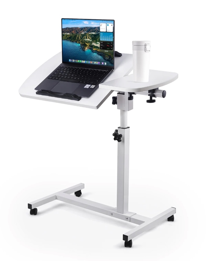 FOUKUS Mobile Compact Standing Desk: Height Adjustable Rolling Laptop Desk, Portable Laptop Stand 27.7" x 15.6" - White