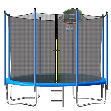 segmart 10ft trampoline for kids with basketball hoop and enclosure net/ladder,blue