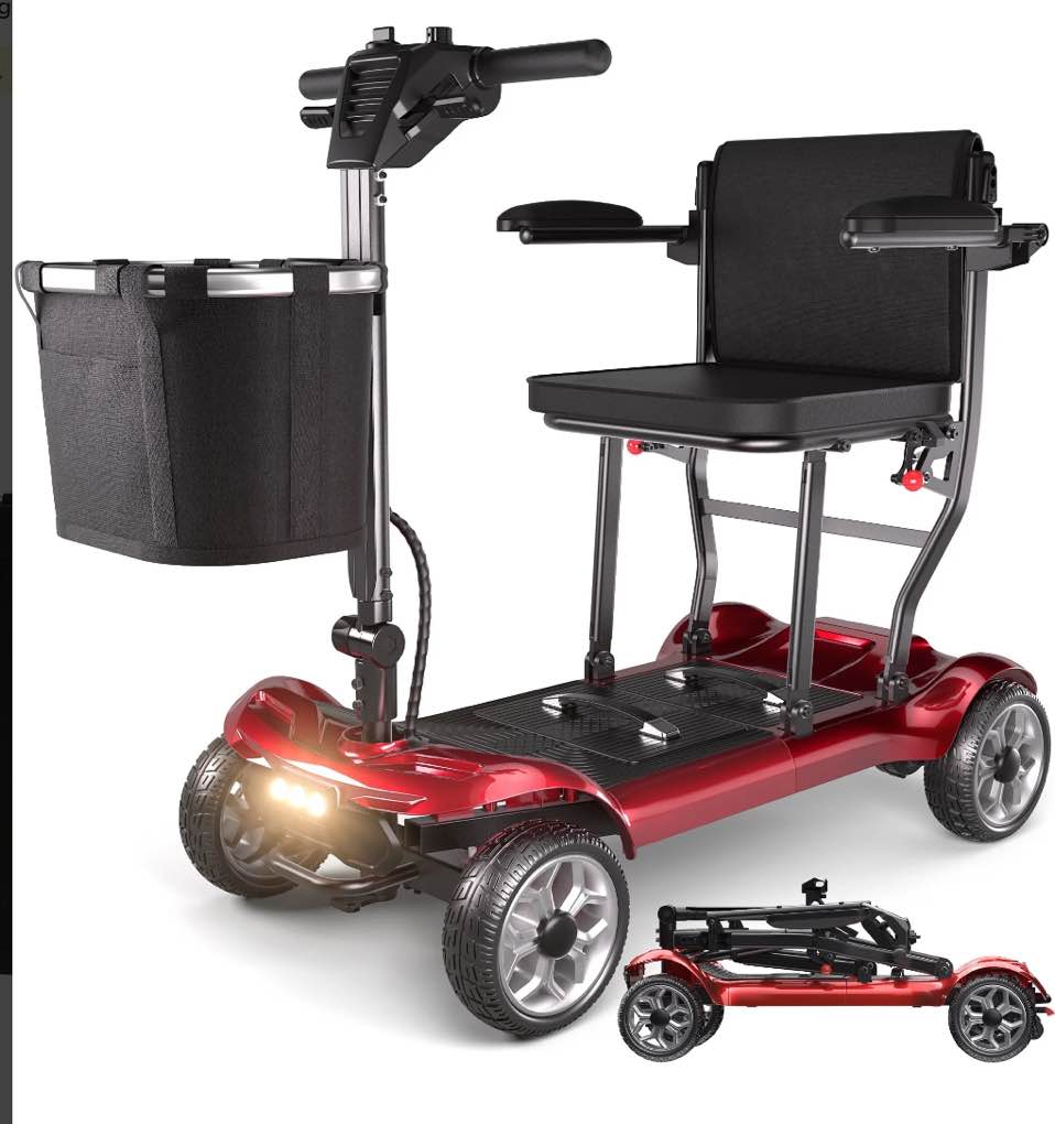 SACVON Ultra Lightweight Mobility Scooter for Seniors,43Lbs Aluminum Electric Wheelchair,Lithium Battery,Suitable for Travel,Red