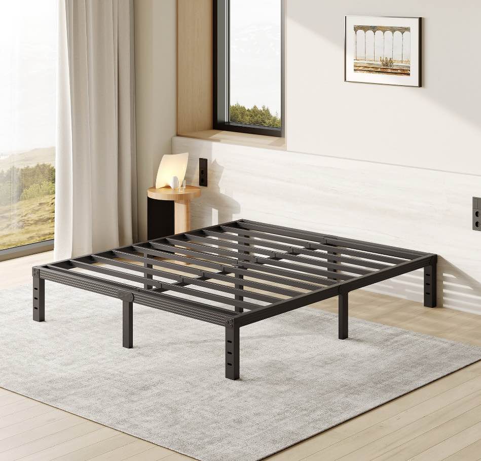 FSCHOS 12 Inch Queen Size Bed Frame, Heavy Duty Metal Platform, No Box Spring Needed, Easy Assembly, Black