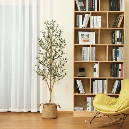 6 ft Artificial Olive Plants with Realistic Leaves and Natural Trunk, Silk Fake Olive Tree in Black Plastic Pot, Faux Olive Tree for Office Home