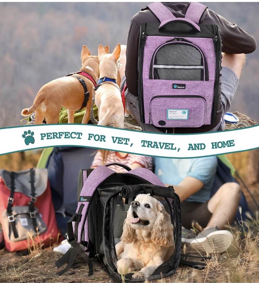 PetAmi Pet Backpack Carrier for Dog Cat, Expandable Cat Carrier Backpack for Travel Hiking, Airline Approved Cat Backpacks For Small Medium Dog Puppy Large Cat, Extended Dog Cat Carrier, Purple