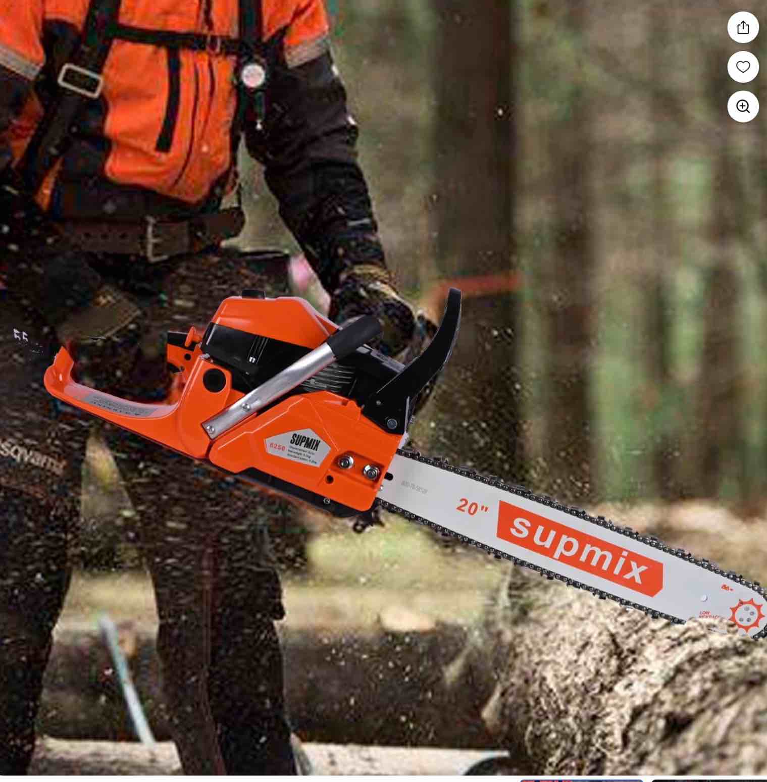 62cc Gas Chainsaw 20 Inch Gas Powered Chainsaws 2-Cycle Petrol Handheld Gasoline Chain Saw Power Saws for Cutting Wood Tree Trimming