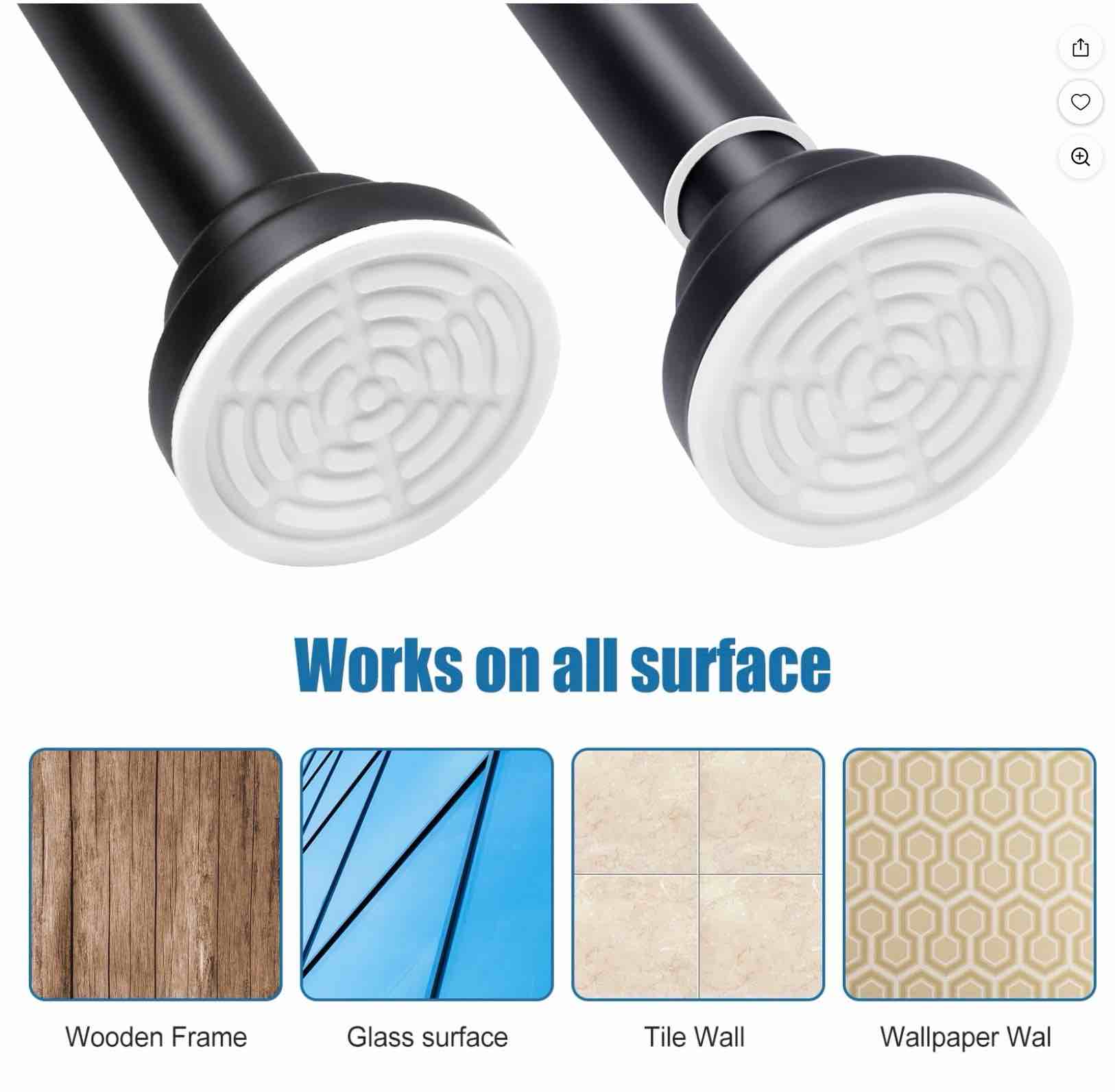 Ktinnead Shower Curtain Rod 43-72 inches Matte Black, Never Rust and Non-Fall Down Spring Tension Curtain Rod,304 Stainless Steel Shower Rod,Heavy Duty