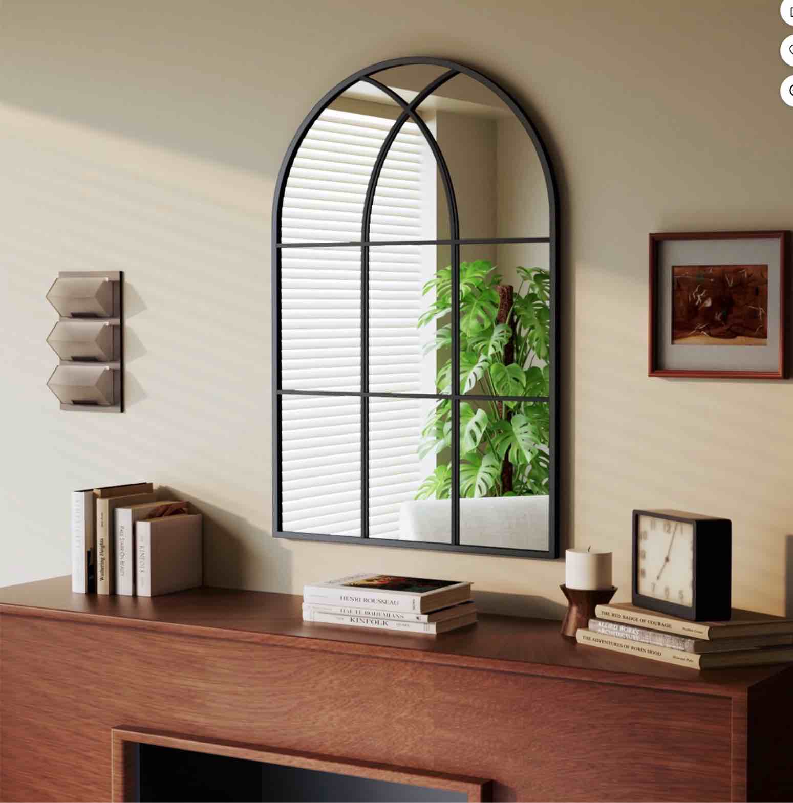 BEAUTYPEAK 36"x 24" Arched Windowpane Mirror Decorative Wall Mirror, Black