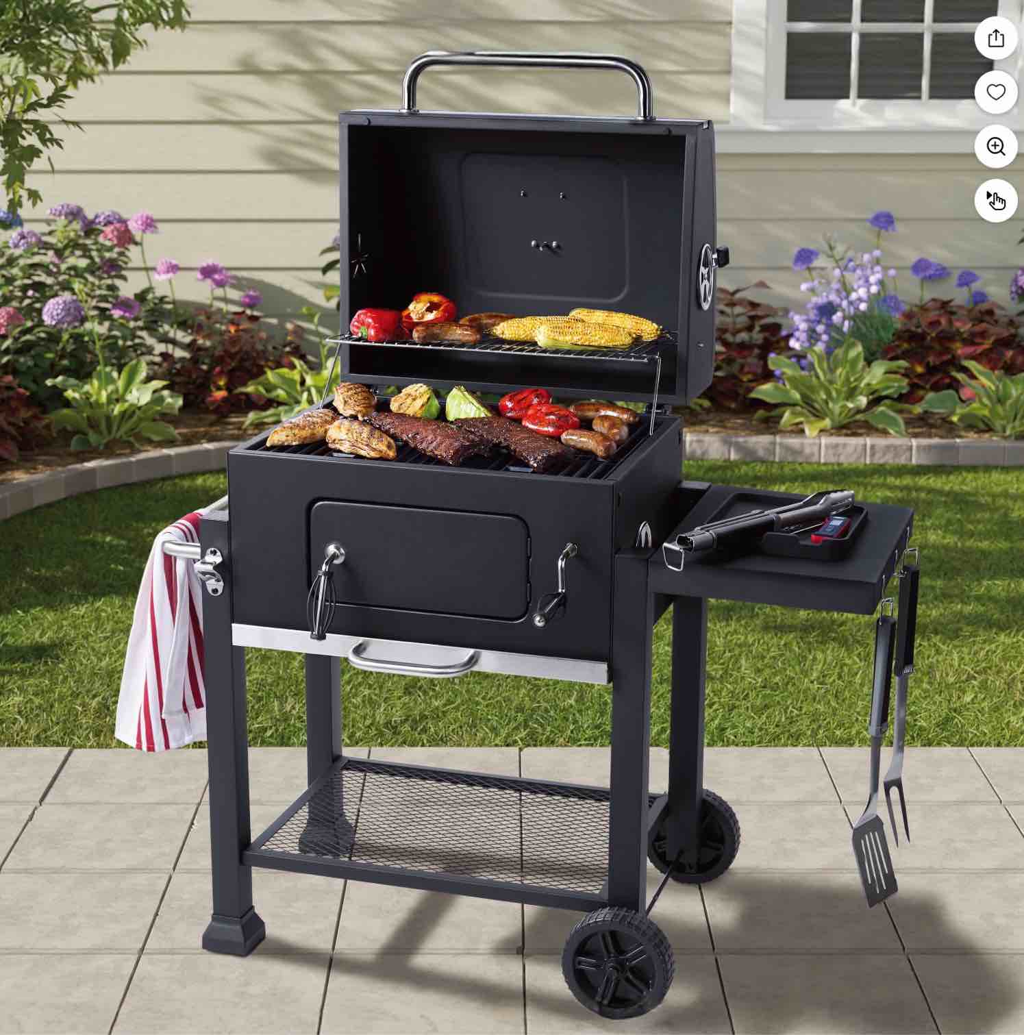 Expert Grill Charcoal Grill, 24 Inch Heavy Duty Charcoal Grill with Wheels, Black