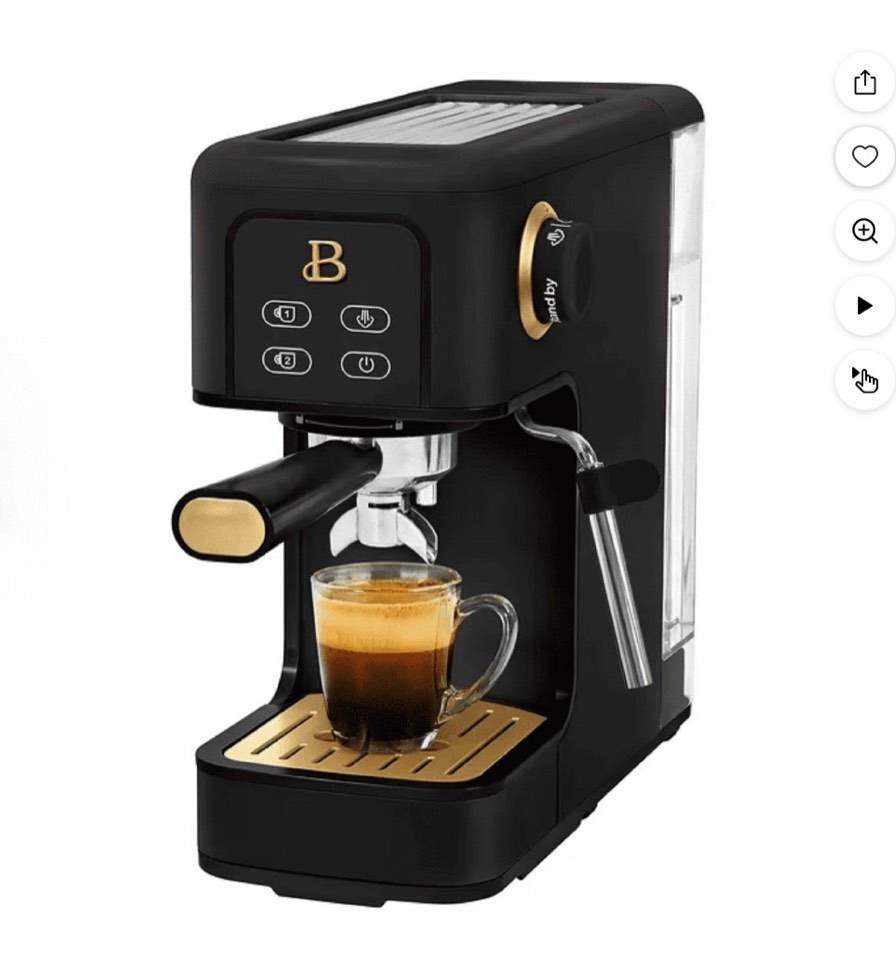 Beautiful Slim Espresso Machine with 20-Bar Pressure, Black Sesame by Drew Barrymore