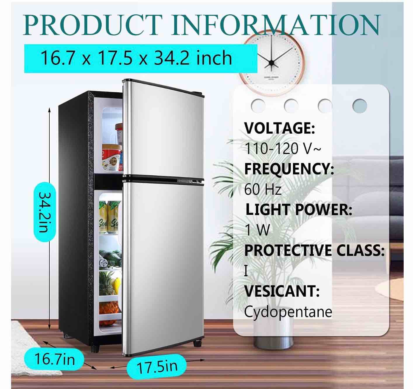 GGTB 3.0 Cu.ft Compact Refrigerator with Freezer, 2 Door Mini Fridge for Apartment Dorm Office, Silver