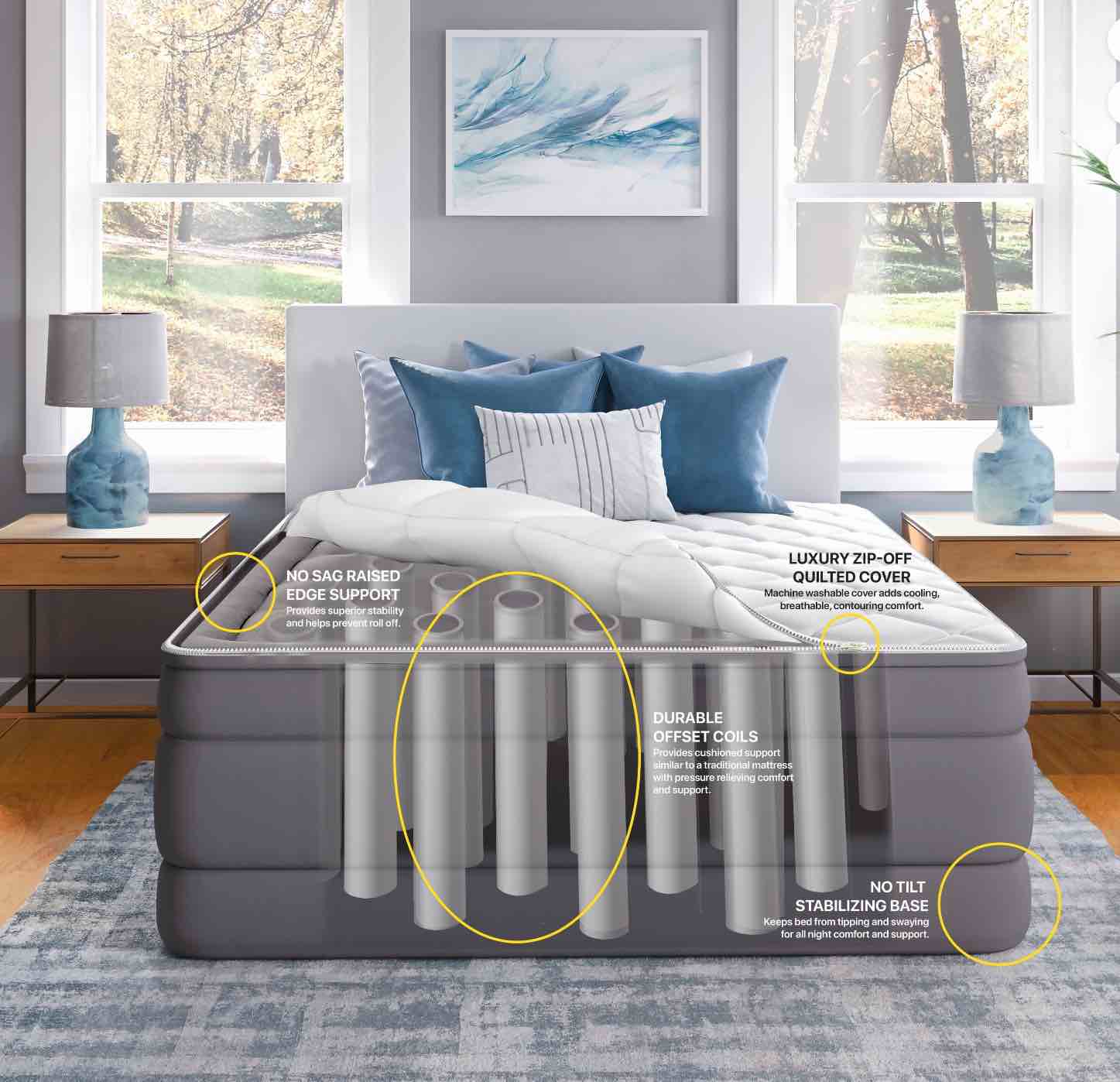 Beautyrest 20-Inch Queen Cushion Aire Quilted Pillow Top Air Mattress with Built-in Pump