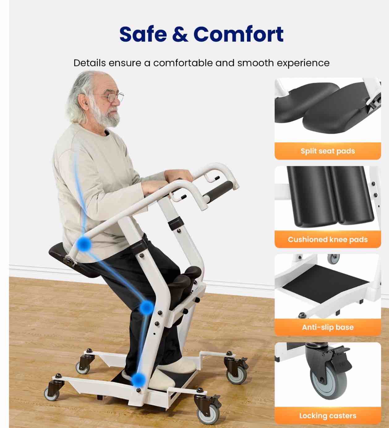 Pruru Sit-to-Stand Patient Lift, Mobility Aid with Wheels for Elderly Assistance