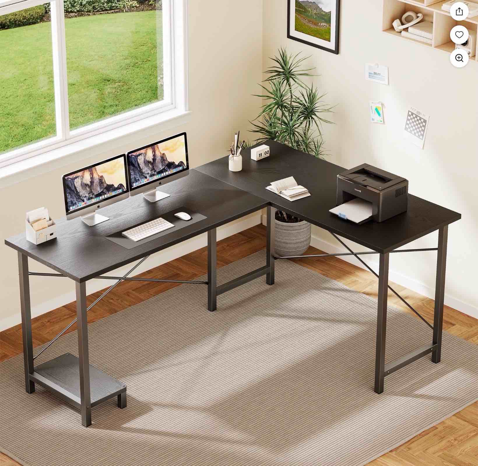 edx 49 Inch L Shaped Desk - Computer Desk Corner Desks Gaming Desk PC Table with CPU Stand for Home Office Dorm Sturdy Writing Workstation, Black