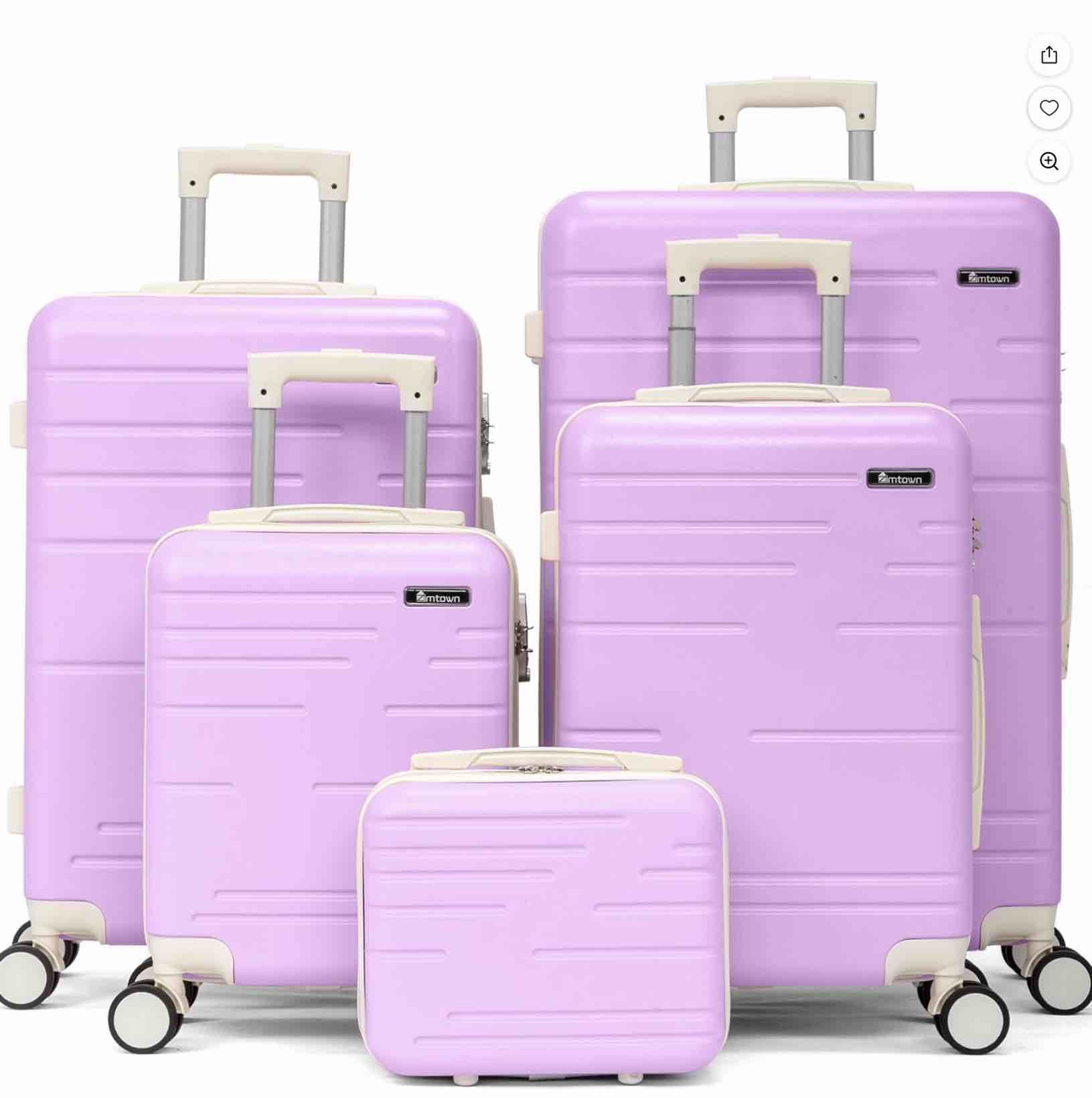 Zimtown 5 Piece Sets Luggage Suitcase ABS Hardside with Spinner Wheels and TSA Lock, Purple