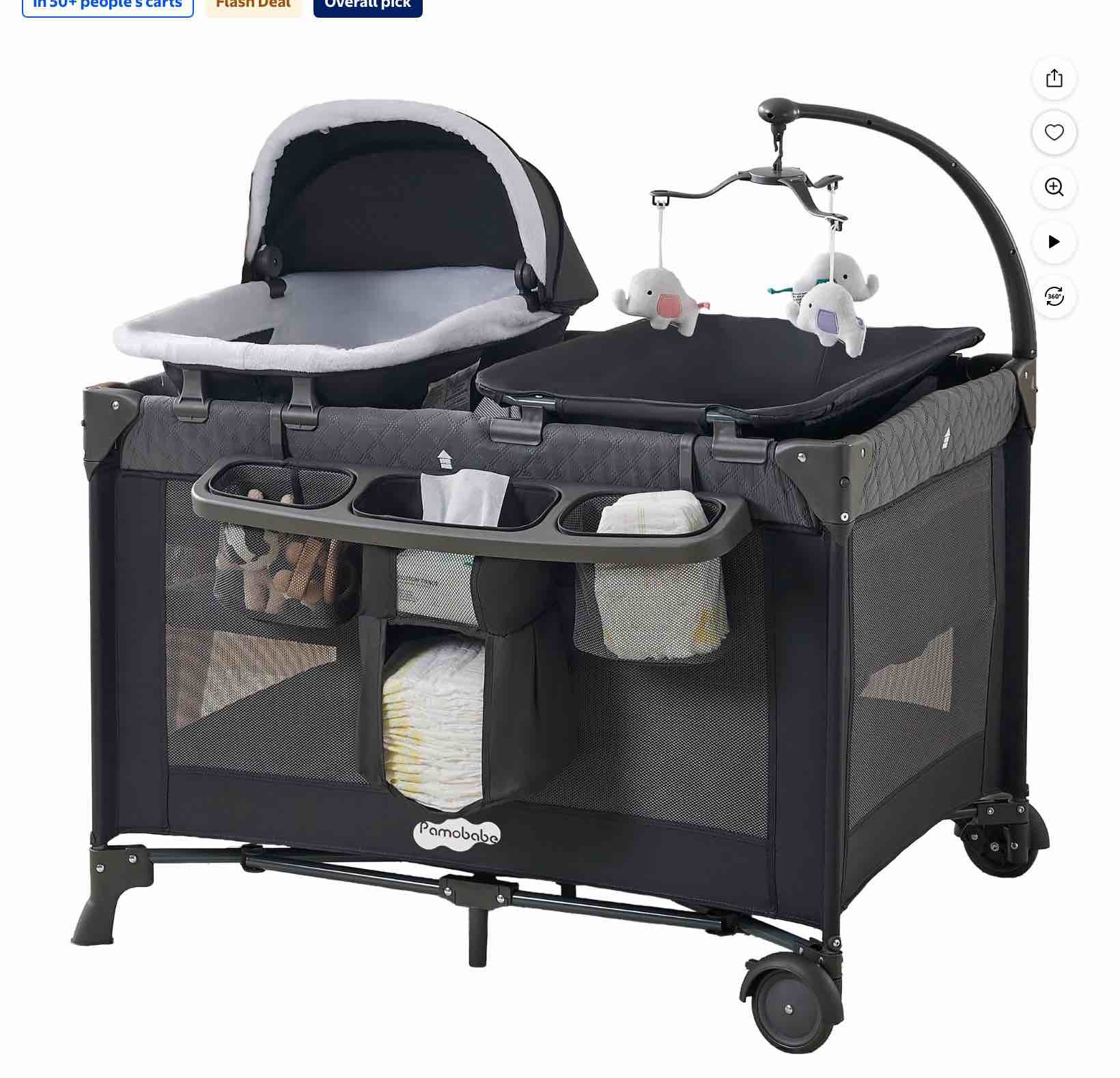 Pamo Babe 4-in-1 Baby Playard with Bassinet & Changing Table for Newborn,Grey