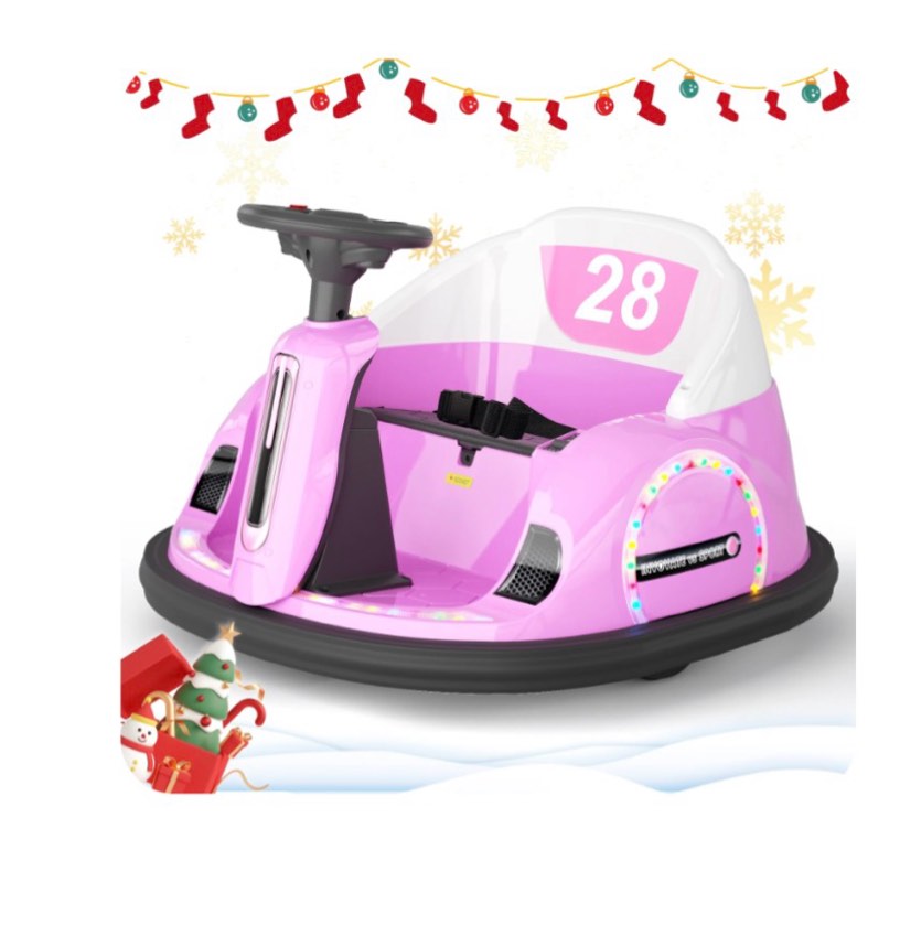 GLAF 12V Bumper Car for Kids 1.5-6 Years with Steering Wheel & Remote Control, Bluetooth Music, 360° Spin, 3 Speeds, Pink