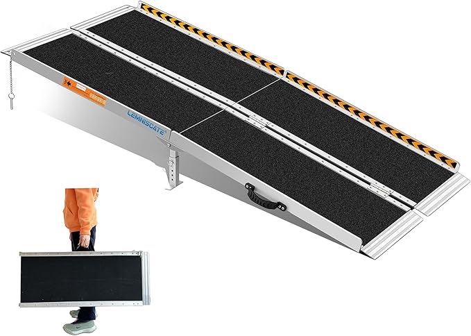 LEMNISCAT Wheelchair Ramp 5FT,Portable Wheel Chair Ramps for Steps,Non-Slip Aluminum Folding Handicap Ramps for Home Entry,Stair Ramps for Walker,Threshold Ramp for Doorways, Curbs,Car,Scooter