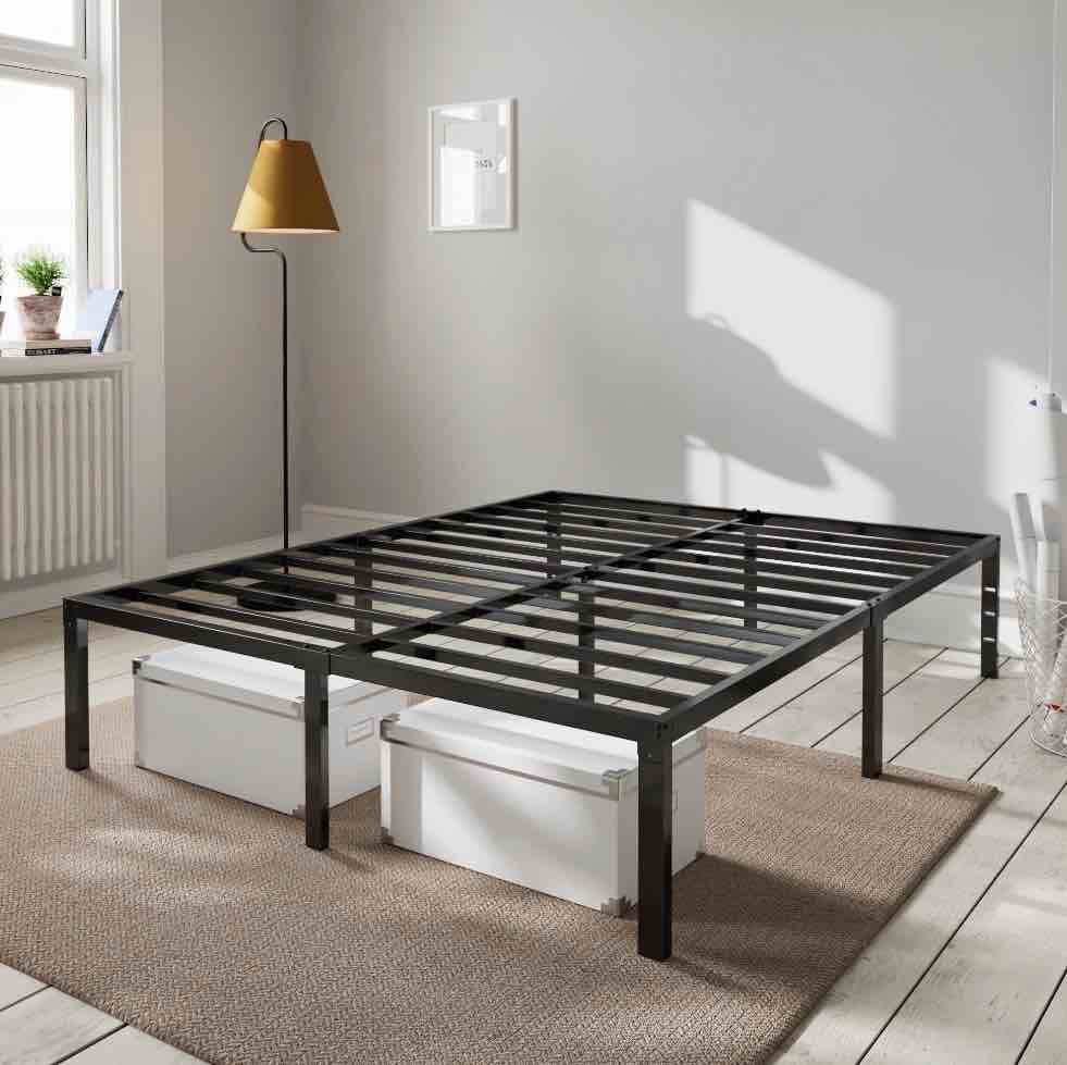 Amolife Heavy Duty Queen Size 14'' Metal Platform Bed Frame with Ample Under-bed Storage Space, Black
