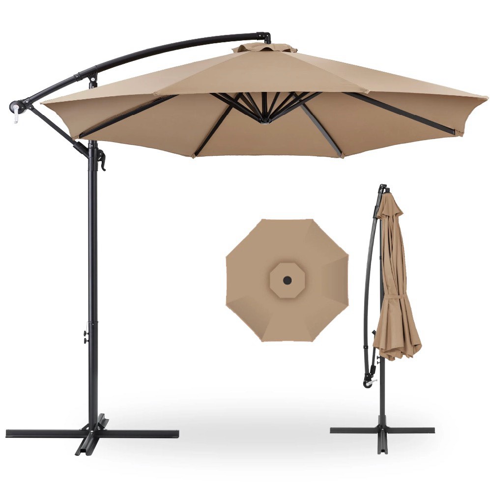 Best Choice Products 10ft Offset Hanging Outdoor Market Patio Umbrella w/ Easy Tilt Adjustment - Tan