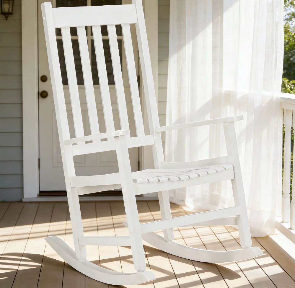 Ktaxon Wooden Rocking Chair for Elderly with High Back , Patio Chair for Outdoors and Indoors, Patio Lawn,Yard, White