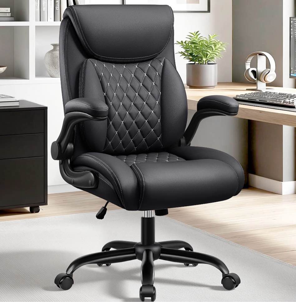 COOLHUT Big and Tall Office Chair 500LBS Wide Seat Ergonomic Computer Desk Chair, High Back Executive PU Leather Chair, Adjustable Armrest and Lumbar Back Support Office Chair, Black