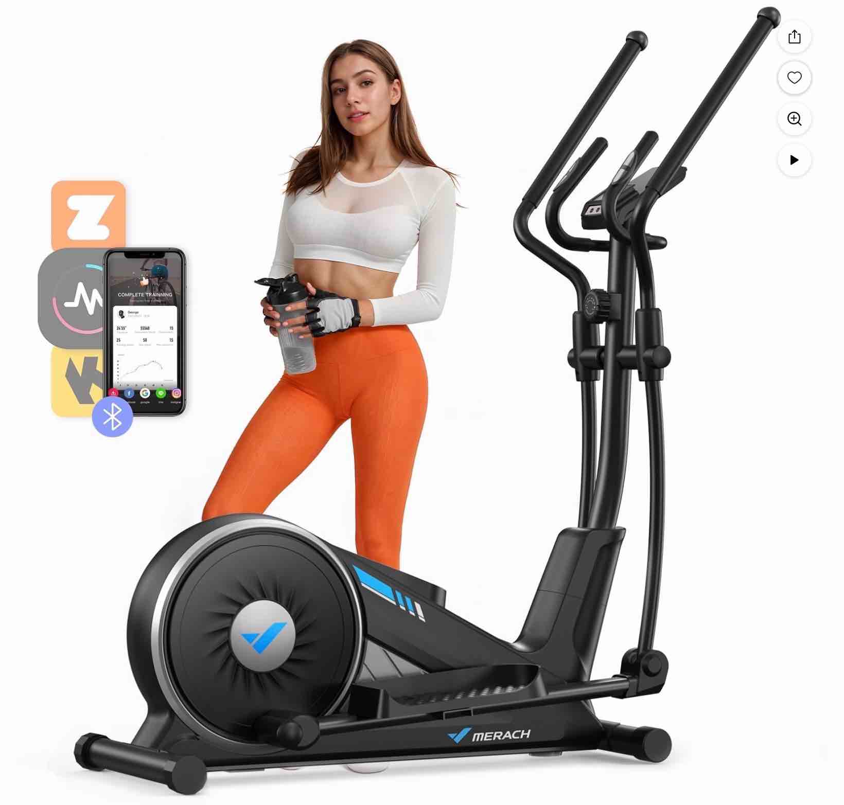 MERACH Elliptical Exercise Machine, 16 Adjustable Workout Levels Silent Magnetic Resistance Fitness Equipment, Compatible Fitness App, 350 lbs Capacity