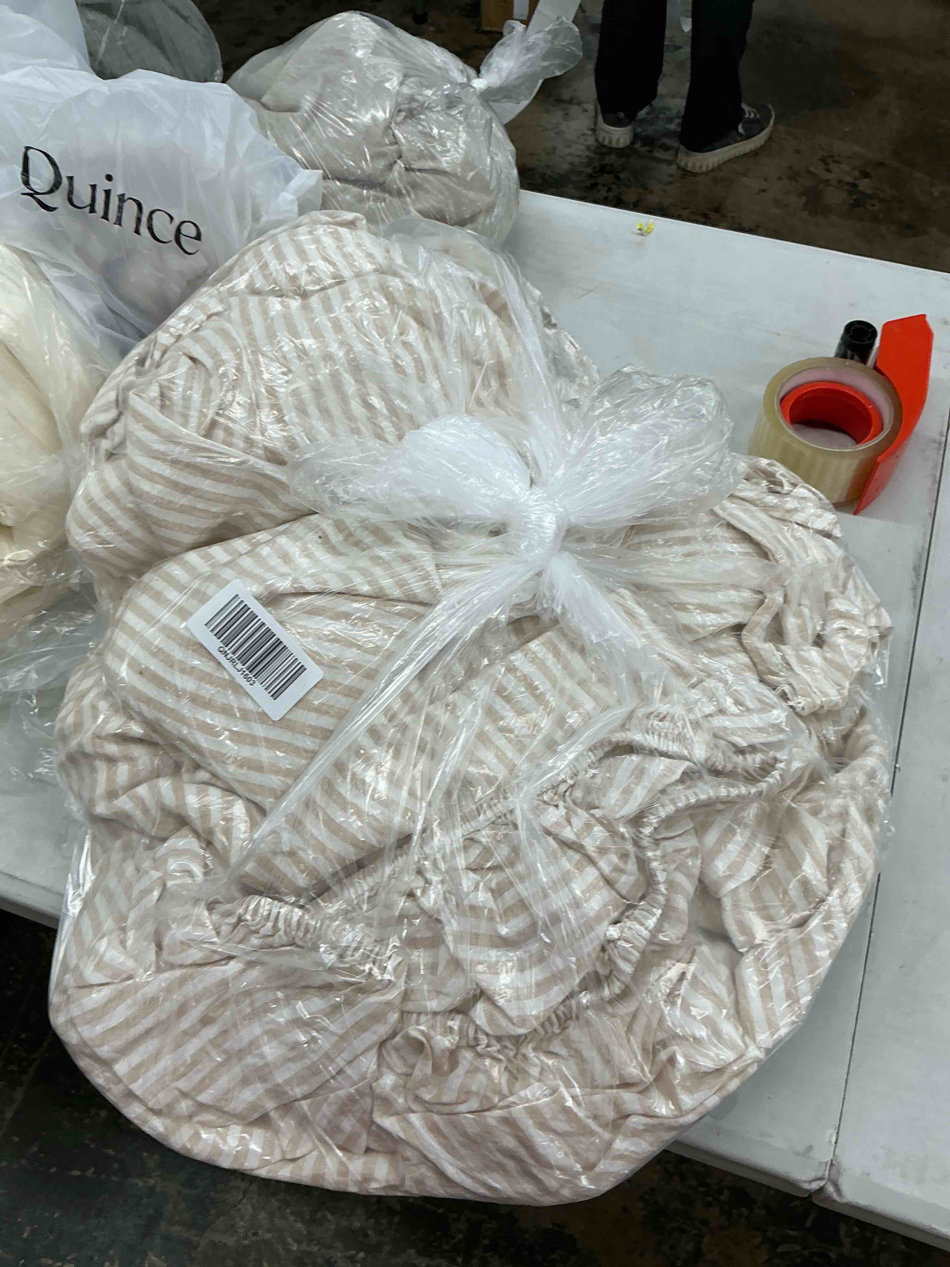 Condition photo showing Good Condition for quince european linen stripe sheet set, king, natural/white stripe