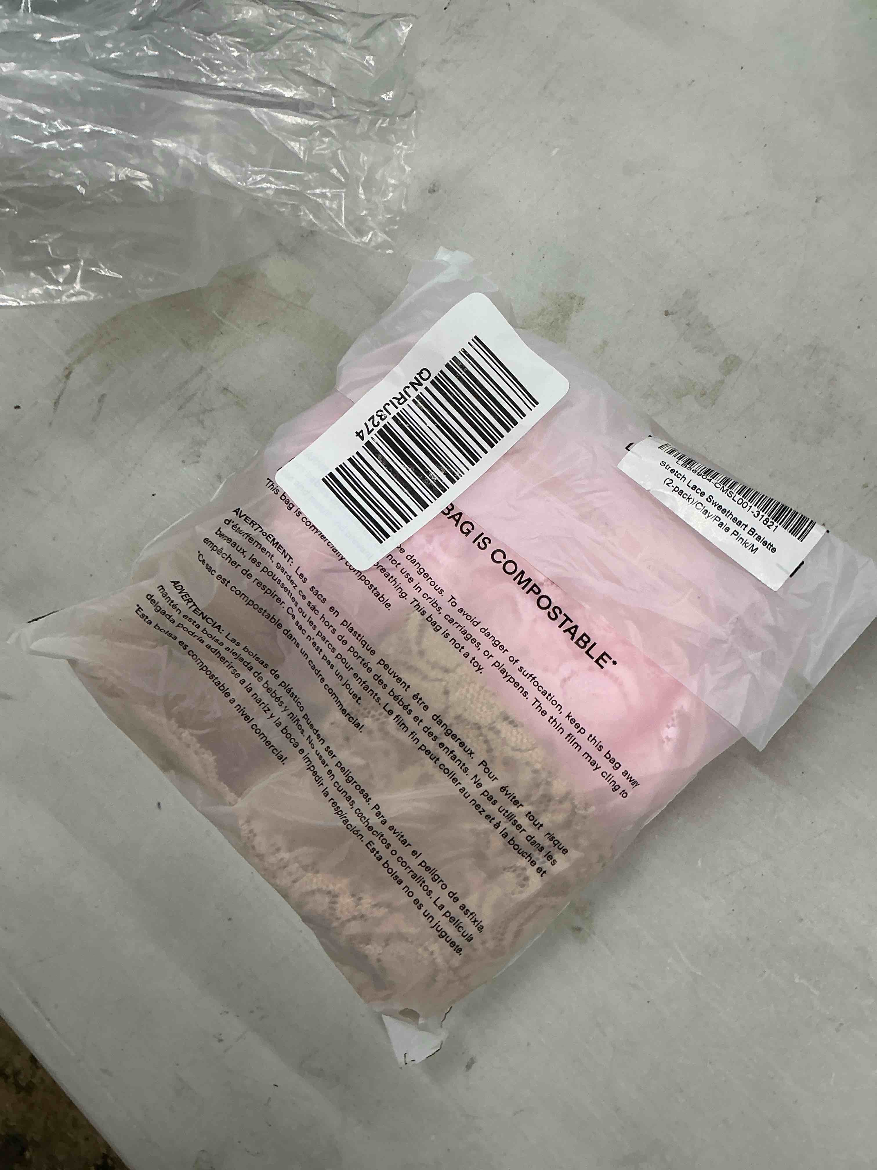 Condition photo showing Good Condition for quince stretch lace sweetheart bralette (2-pack), m, clay/pale pink