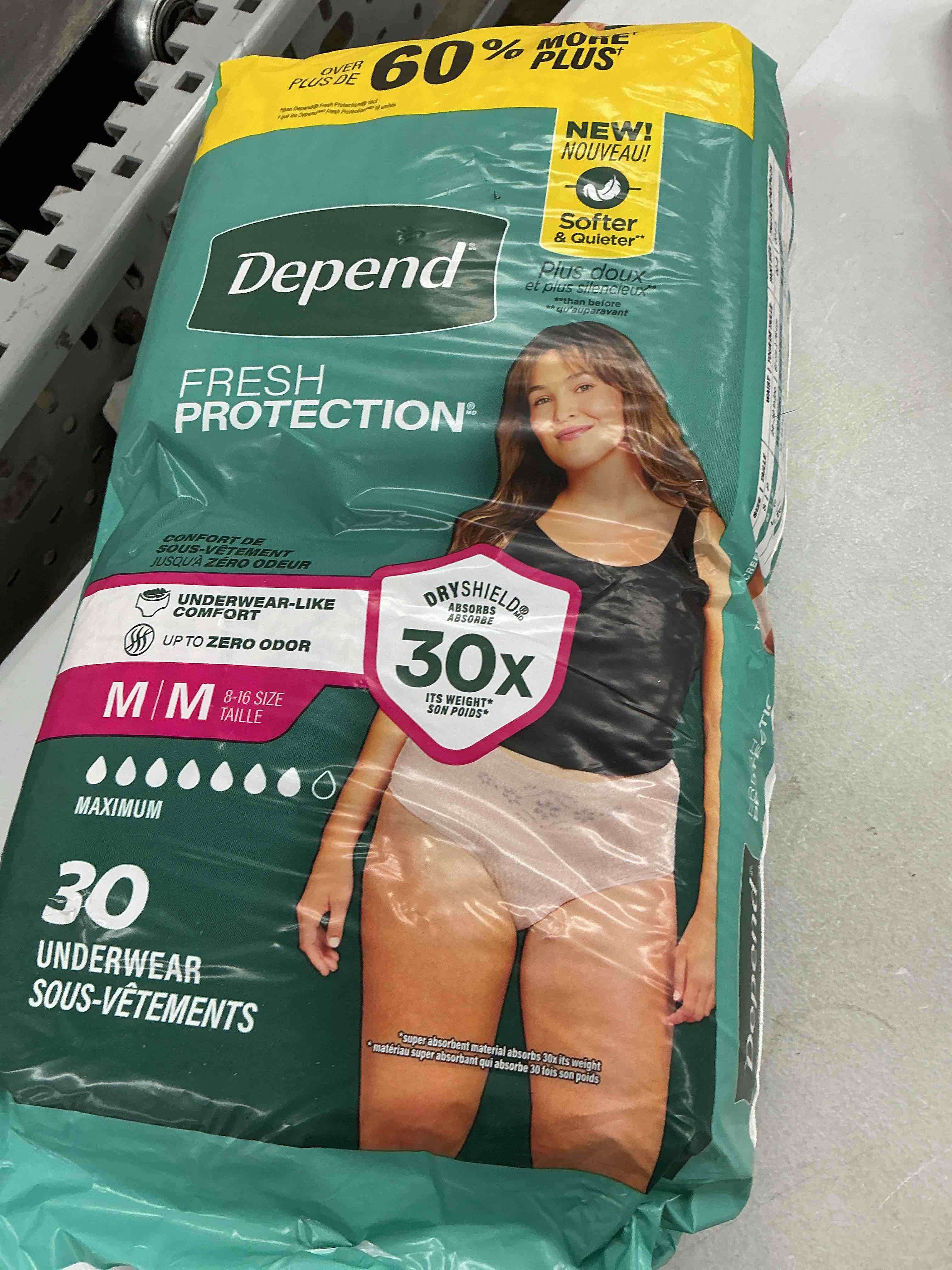 Condition photo showing New/Like New for depend fresh protection adult diapers, incontinence & postpartum bladder leak underwear for women, disposable, maximum, medium, blush, 30 count, packaging may vary medium 30