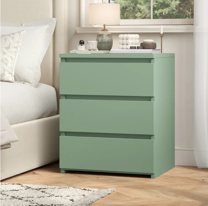 Homfa 3-Drawer Bedside Table, Small Sofa Table, Wooden Storage Cabinet for Living Room, Green Finish