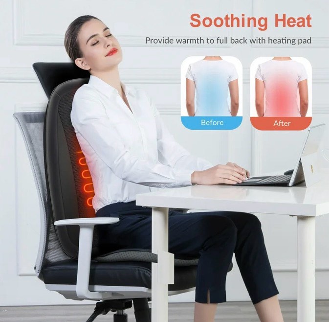 Comfier Back Shiatsu Massager with Heat, Deep Tissue Kneading Massage, Seat Cushion, Electric Chair Pad, Black