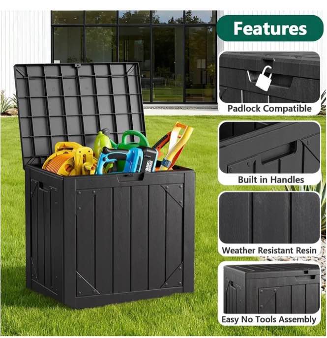 HOUSNIFLEX Resin Terrace Box with 30 Gallon Lock, Waterproof and UV Resistant Outdoor Storage Container with Lid for Patio, Garden and Pool Accessories, Black