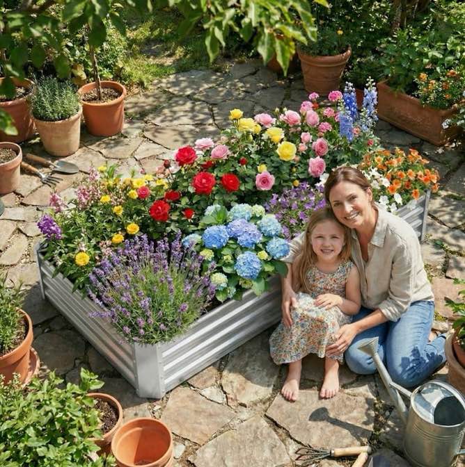 Land Guard 8x4x1 Ft Galvanized Steel Raised Garden Bed, Metal Planter Kit for Vegetables, Flowers, Herbs, Silver